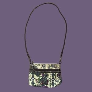 Earthy Peace Owl Printed Canvas Crossbody Bag w/ Dk Brown Faux Leather Strap